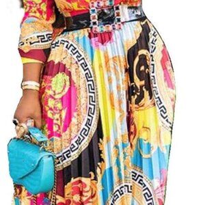 Women's Color Block Midi Dress Polyester Bow Collar Patchwork Long Sleeve
